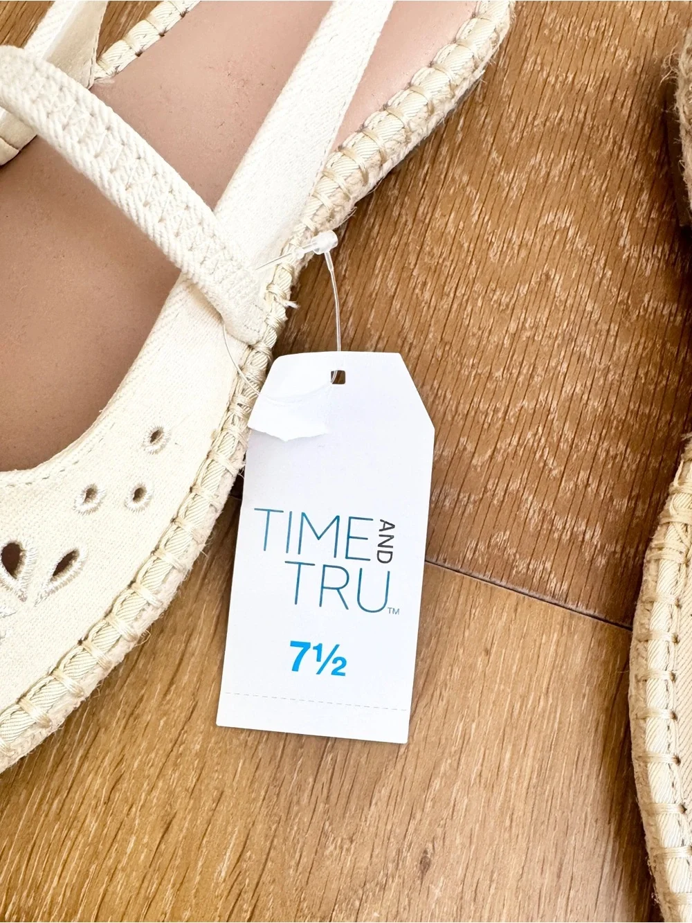 NWT Time & Tru Women's Cream Cutout Espadrille Slingback Flats Shoes 7 1/2